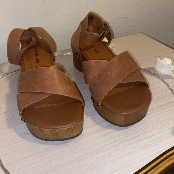 Lucky brand 6 cognac platform leather open toe - Picture 2 of 7